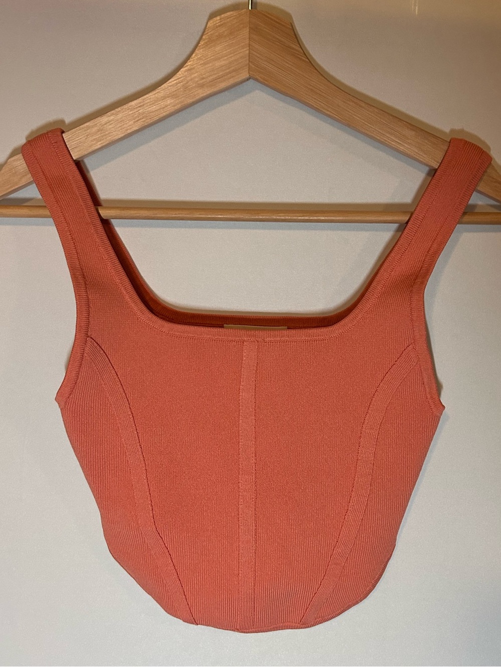 Babaton Rust Ribbed Square-Neck Crop Top